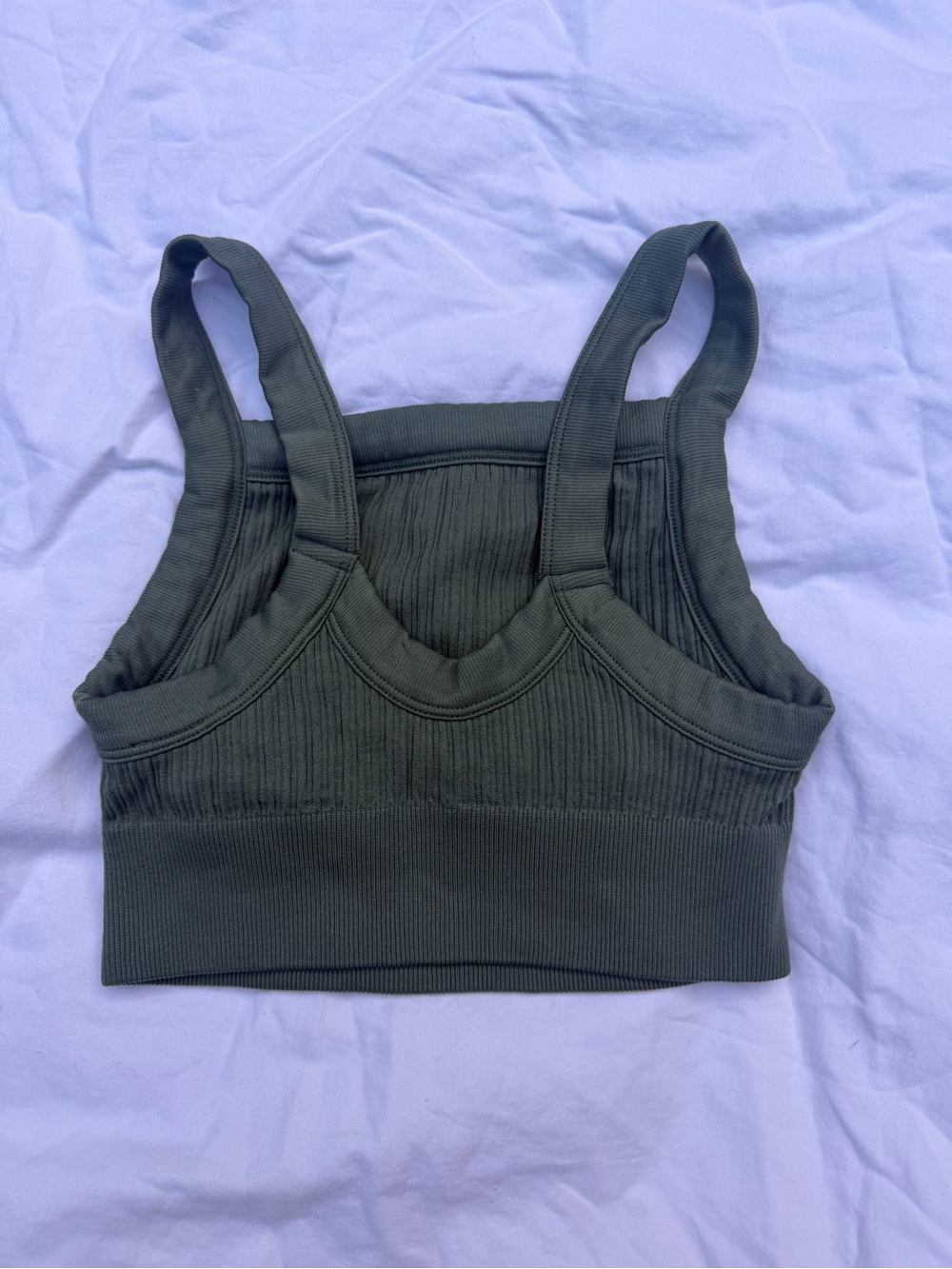 aerie Olive Ribbed Square-Neck Sports Bra Top - Picture 2 of 3